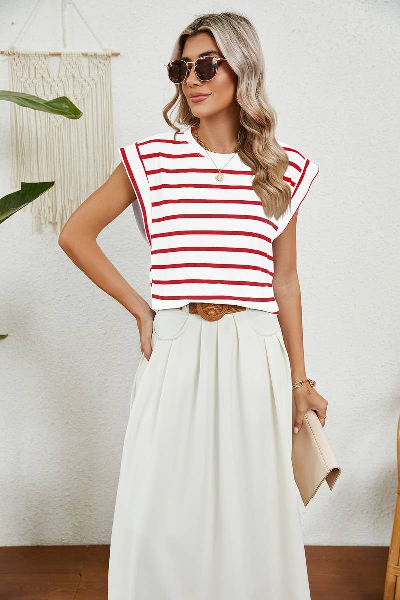 NINEXIS - CWTBLS0865_ROUND NECK STRIPED RAGLAN SLEEVE T-SHIR: NAVY / (XXL) 1