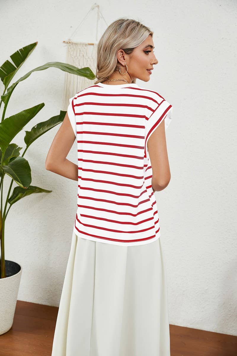 NINEXIS - CWTBLS0865_ROUND NECK STRIPED RAGLAN SLEEVE T-SHIR: NAVY / (XXL) 1