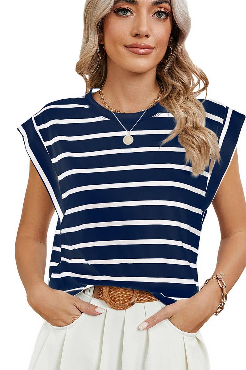 NINEXIS - CWTBLS0865_ROUND NECK STRIPED RAGLAN SLEEVE T-SHIR: NAVY / (XXL) 1