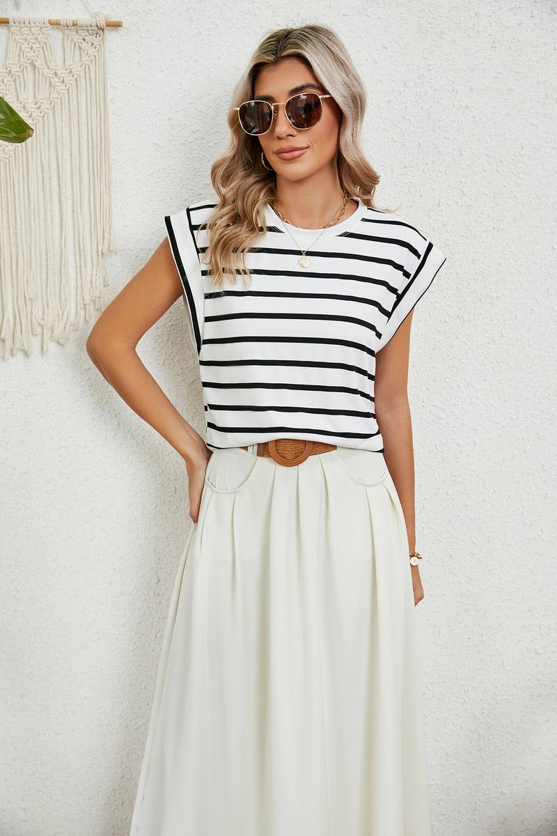 NINEXIS - CWTBLS0865_ROUND NECK STRIPED RAGLAN SLEEVE T-SHIR: NAVY / (XXL) 1