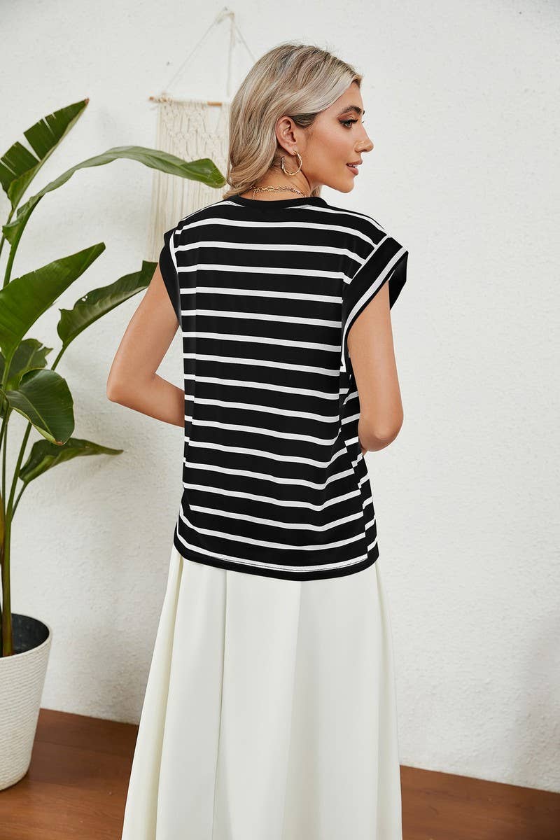 NINEXIS - CWTBLS0865_ROUND NECK STRIPED RAGLAN SLEEVE T-SHIR: NAVY / (XXL) 1