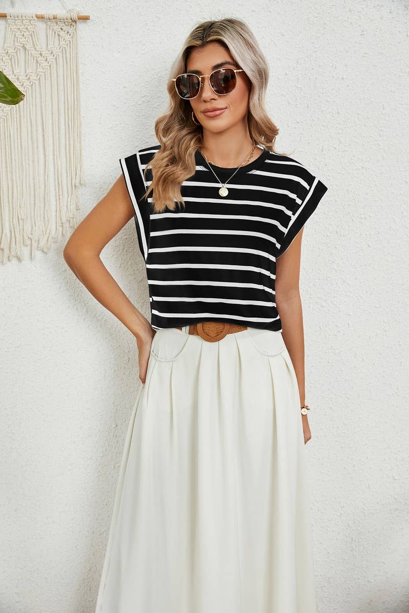 NINEXIS - CWTBLS0865_ROUND NECK STRIPED RAGLAN SLEEVE T-SHIR: NAVY / (XXL) 1