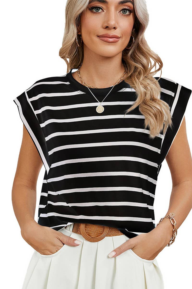 NINEXIS - CWTBLS0865_ROUND NECK STRIPED RAGLAN SLEEVE T-SHIR: NAVY / (XXL) 1