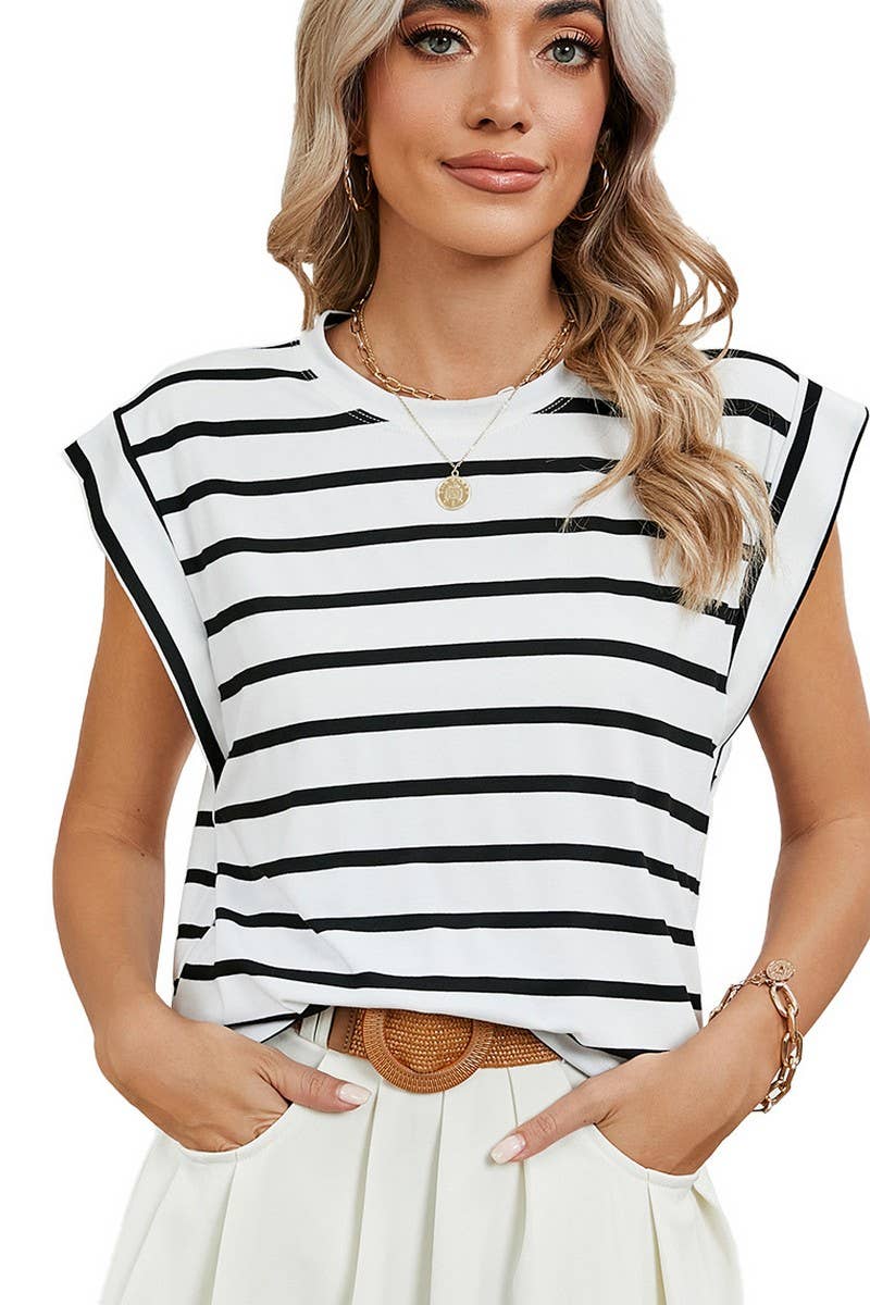 NINEXIS - CWTBLS0865_ROUND NECK STRIPED RAGLAN SLEEVE T-SHIR: NAVY / (XXL) 1