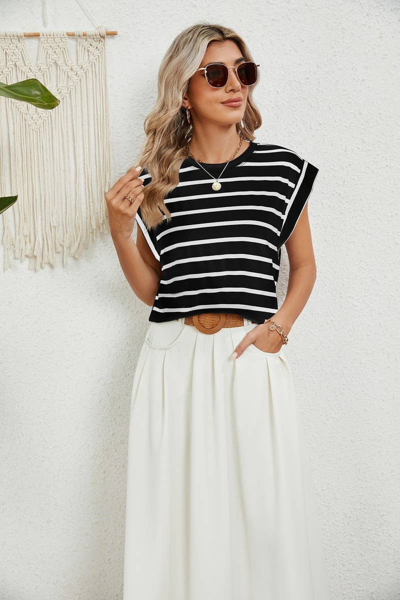 NINEXIS - CWTBLS0865_ROUND NECK STRIPED RAGLAN SLEEVE T-SHIR: NAVY / (XXL) 1