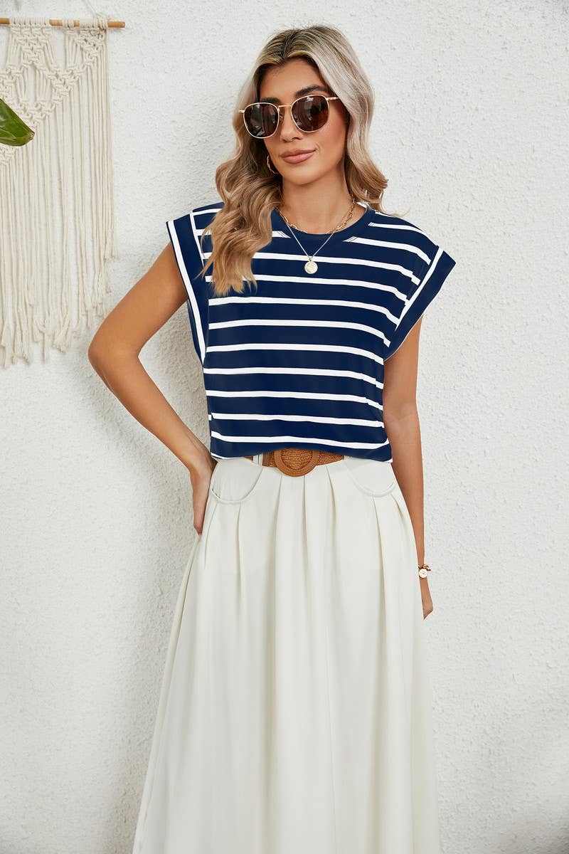 NINEXIS - CWTBLS0865_ROUND NECK STRIPED RAGLAN SLEEVE T-SHIR: NAVY / (XXL) 1
