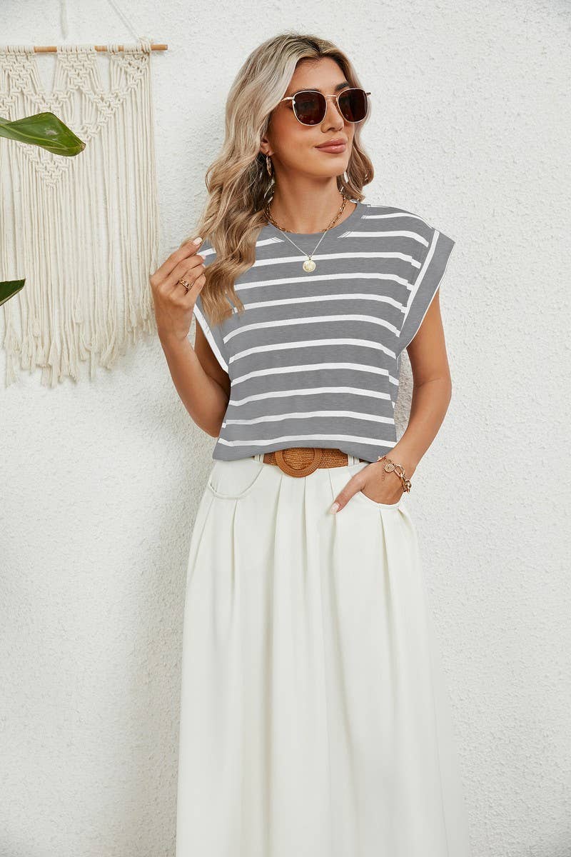 NINEXIS - CWTBLS0865_ROUND NECK STRIPED RAGLAN SLEEVE T-SHIR: NAVY / (XXL) 1