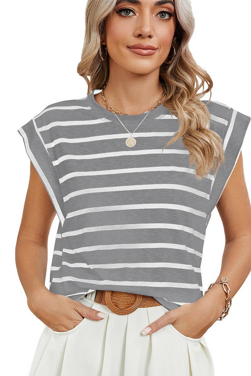 NINEXIS - CWTBLS0865_ROUND NECK STRIPED RAGLAN SLEEVE T-SHIR: NAVY / (XXL) 1