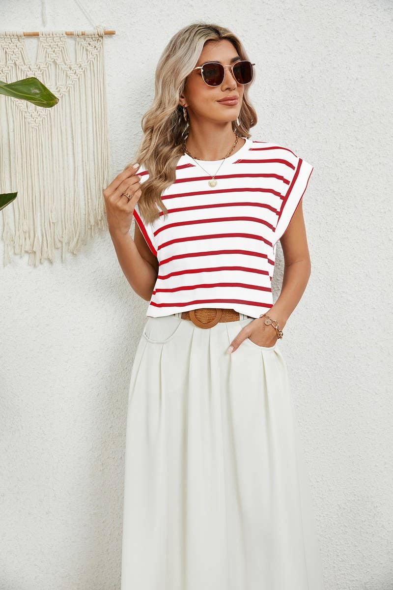 NINEXIS - CWTBLS0865_ROUND NECK STRIPED RAGLAN SLEEVE T-SHIR: NAVY / (XXL) 1