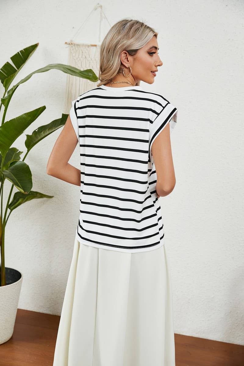 NINEXIS - CWTBLS0865_ROUND NECK STRIPED RAGLAN SLEEVE T-SHIR: NAVY / (XXL) 1