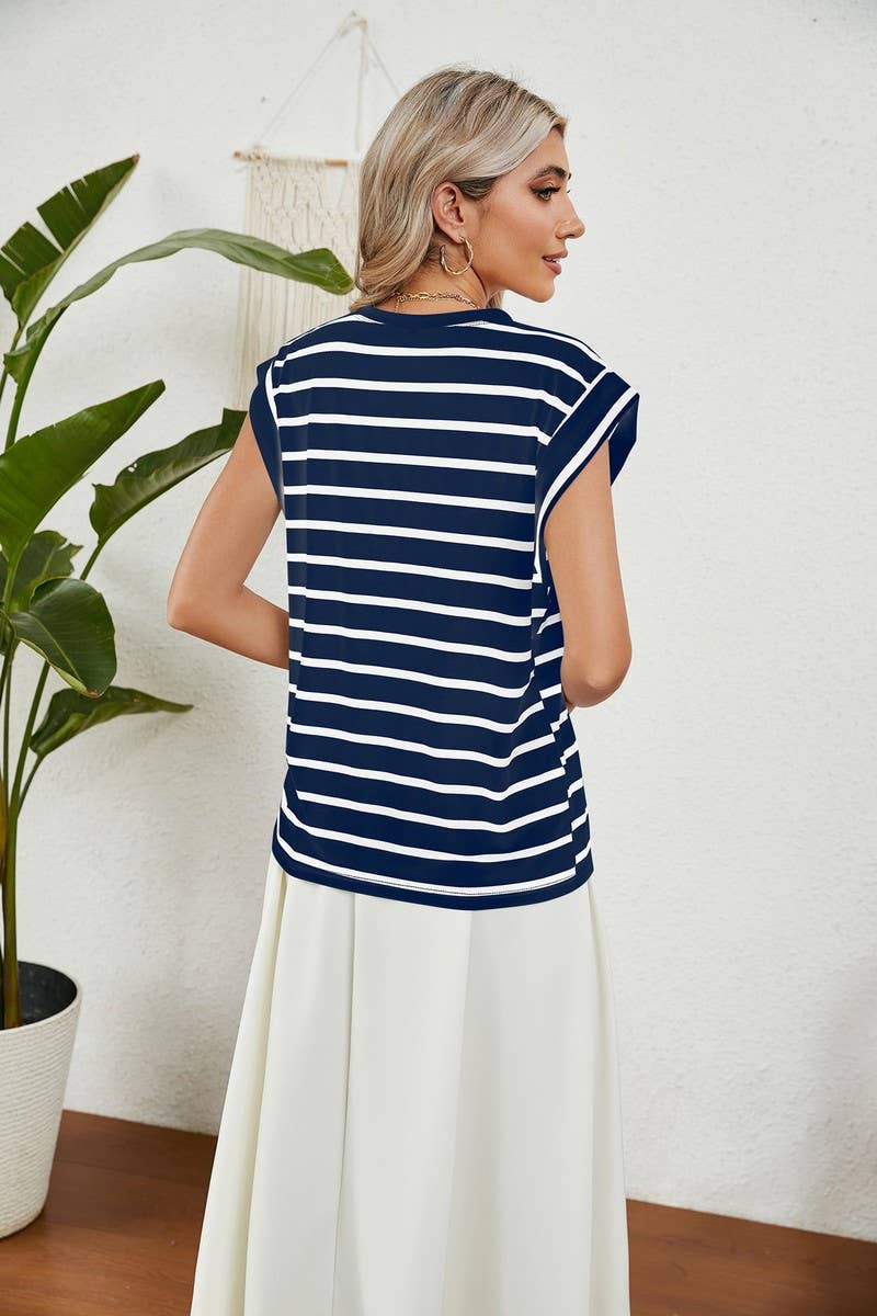 NINEXIS - CWTBLS0865_ROUND NECK STRIPED RAGLAN SLEEVE T-SHIR: NAVY / (XXL) 1