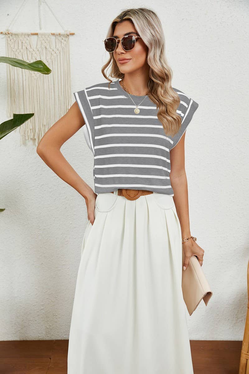 NINEXIS - CWTBLS0865_ROUND NECK STRIPED RAGLAN SLEEVE T-SHIR: NAVY / (XXL) 1