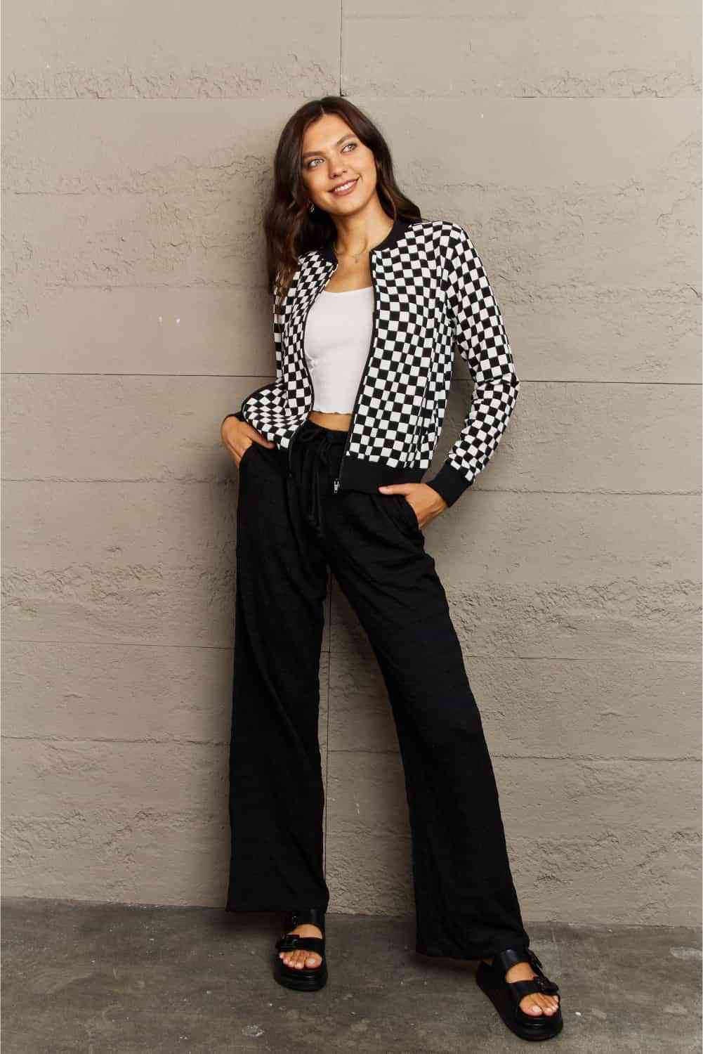 Claire Plaid Round Neck Long Sleeve Jacket