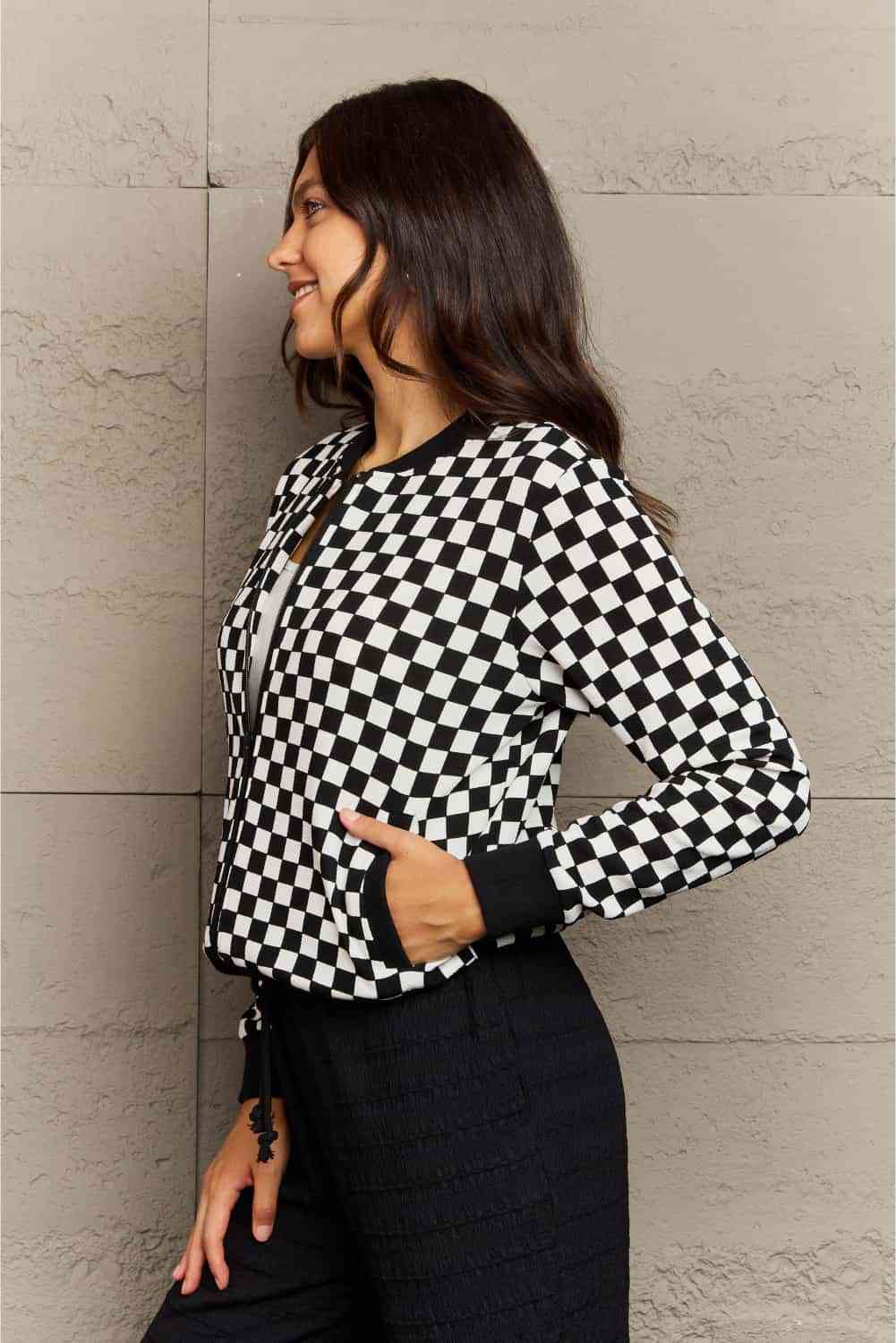 Claire Plaid Round Neck Long Sleeve Jacket