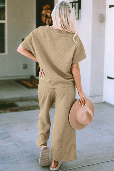 Chelsea Textured Short Sleeve Top and Pant Set