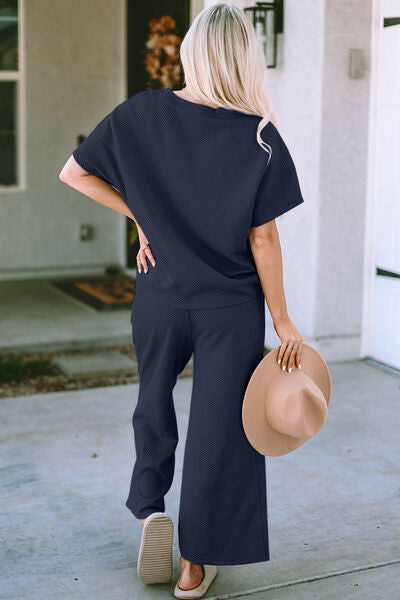 Chelsea Textured Short Sleeve Top and Pant Set