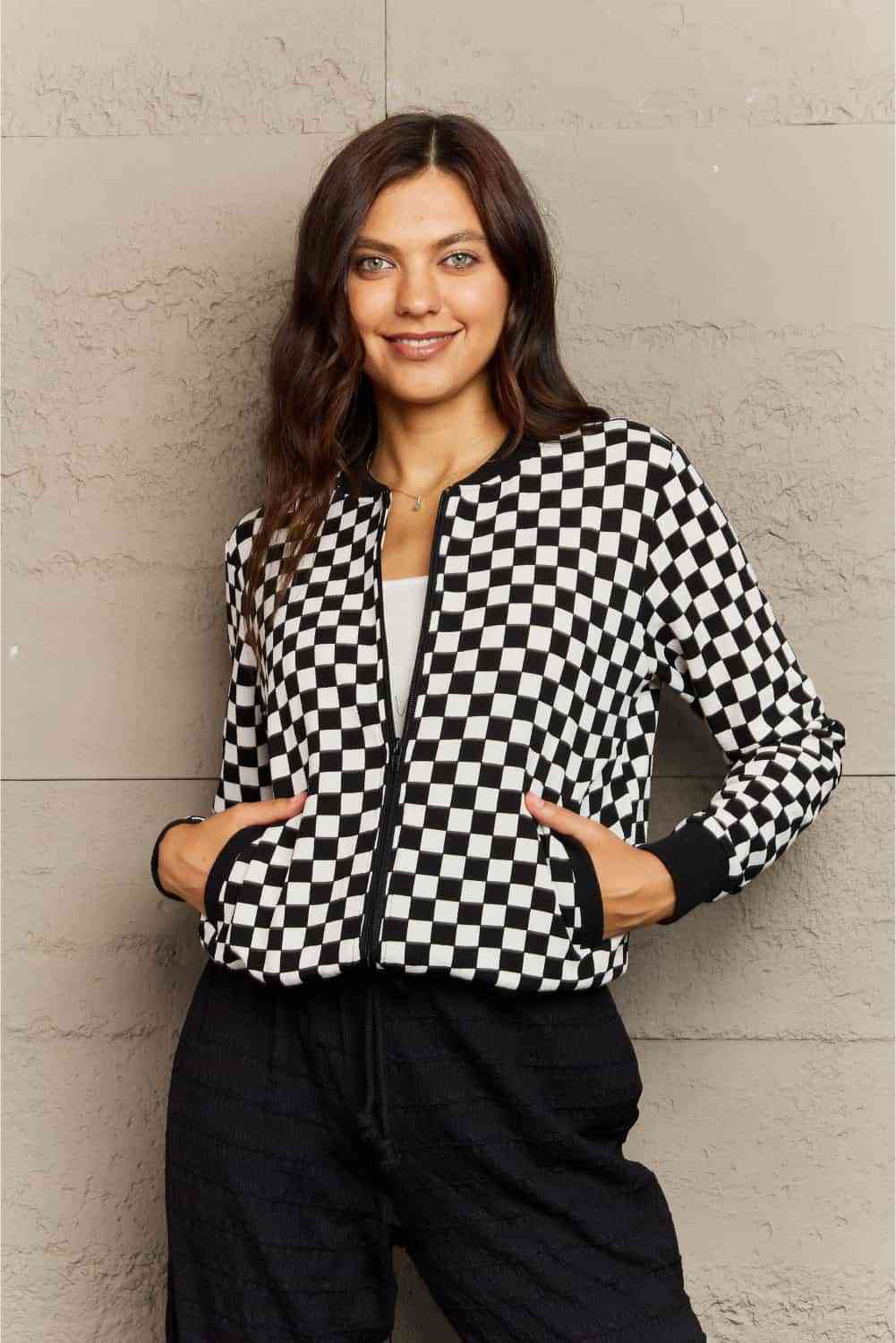 Claire Plaid Round Neck Long Sleeve Jacket