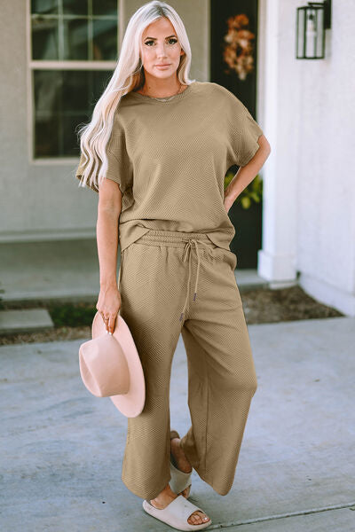 Chelsea Textured Short Sleeve Top and Pant Set