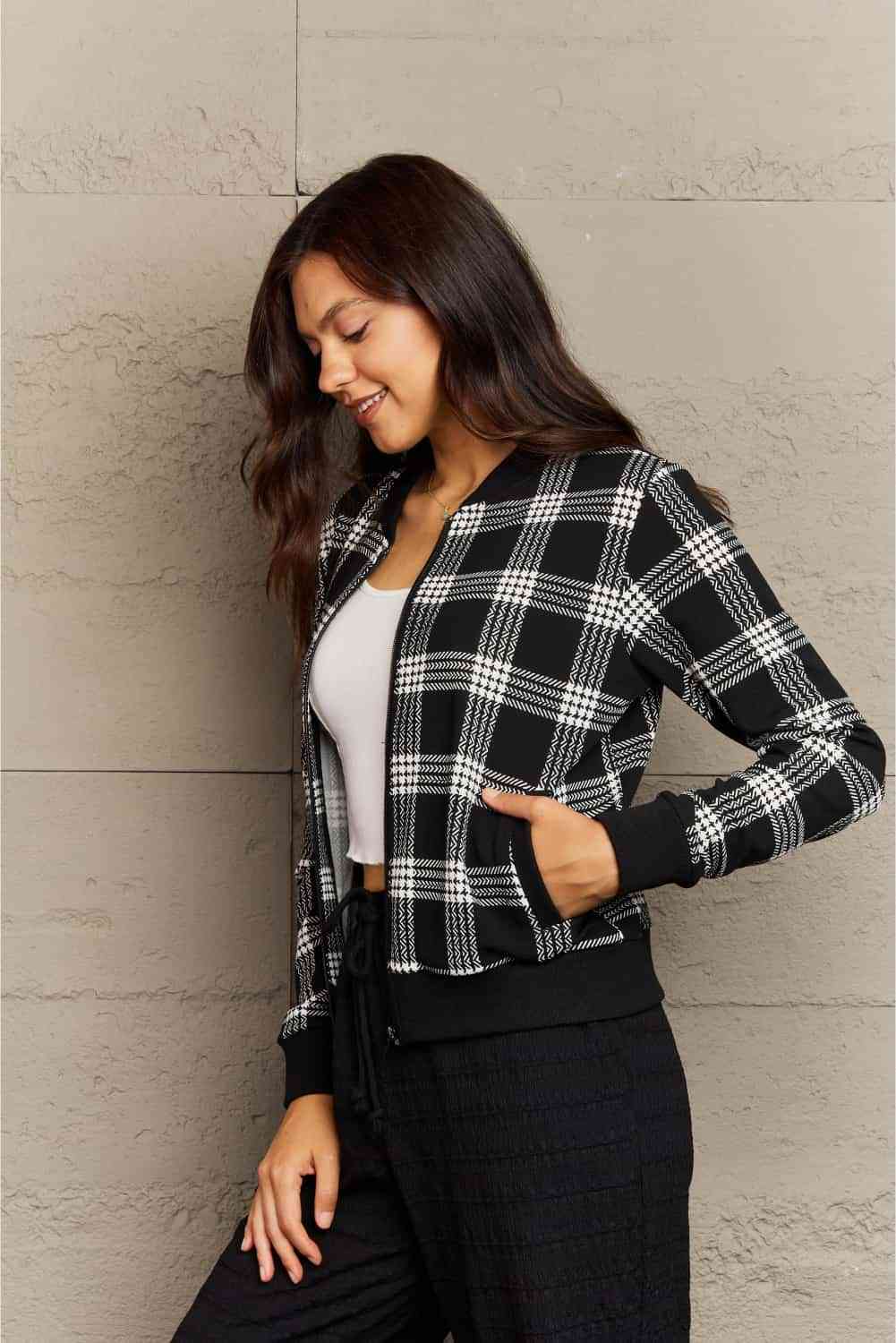 Claire Plaid Round Neck Long Sleeve Jacket