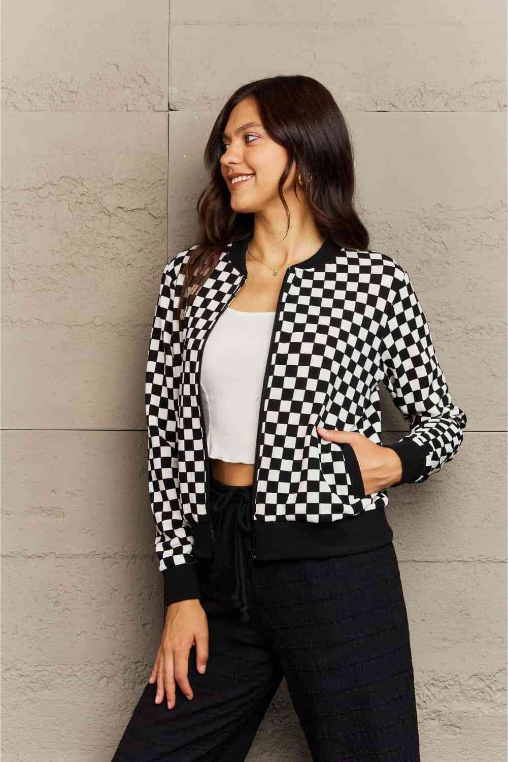 Claire Plaid Round Neck Long Sleeve Jacket