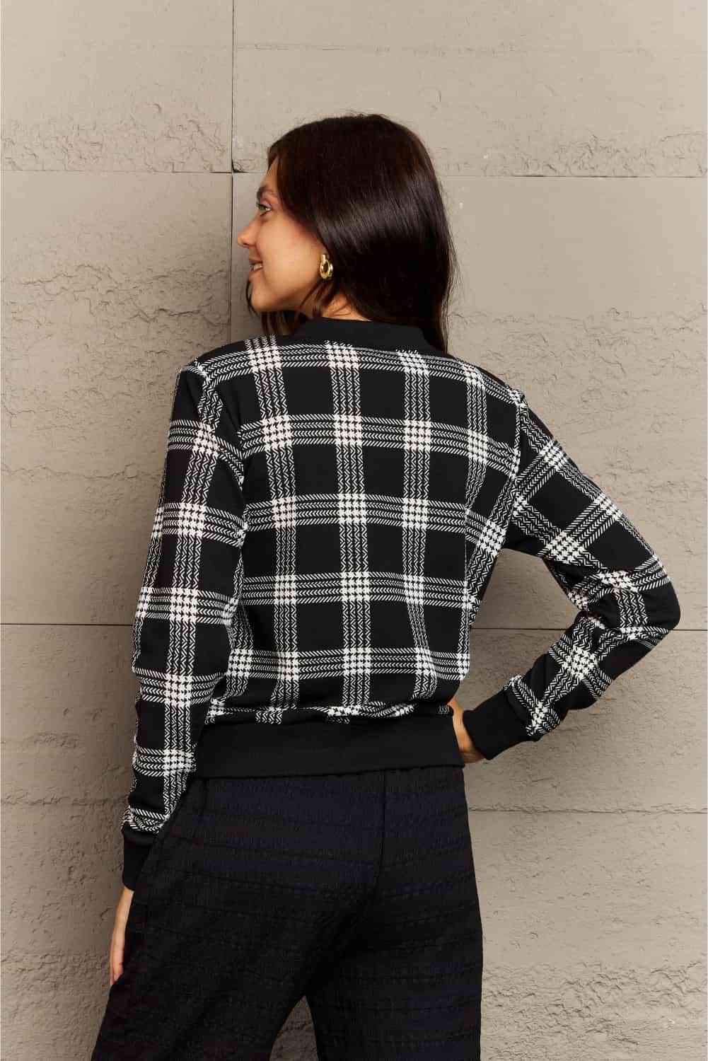 Claire Plaid Round Neck Long Sleeve Jacket
