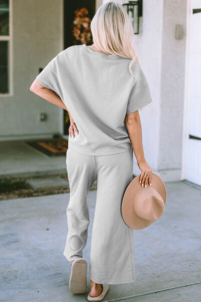 Chelsea Textured Short Sleeve Top and Pant Set