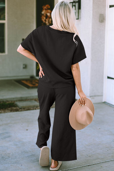 Chelsea Textured Short Sleeve Top and Pant Set