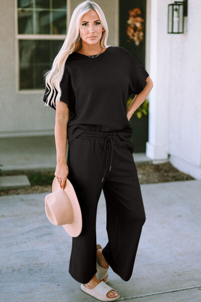 Chelsea Textured Short Sleeve Top and Pant Set