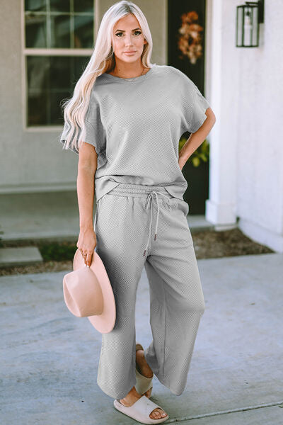 Chelsea Textured Short Sleeve Top and Pant Set