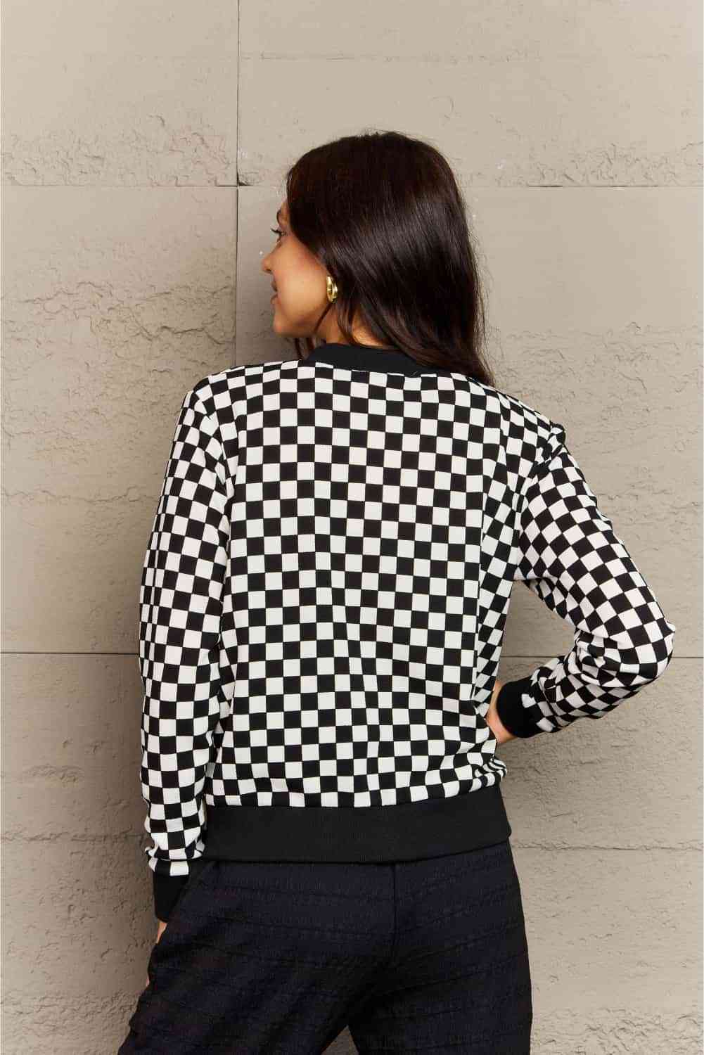 Claire Plaid Round Neck Long Sleeve Jacket