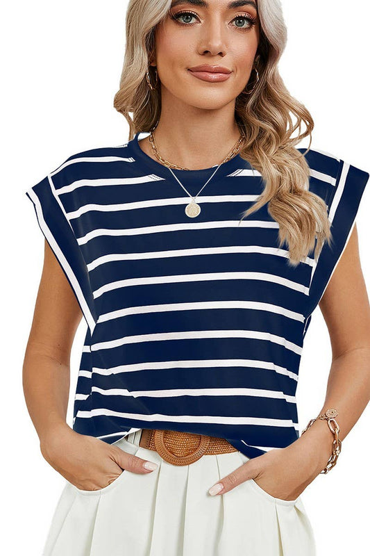 NINEXIS - CWTBLS0865_ROUND NECK STRIPED RAGLAN SLEEVE T-SHIR: NAVY / (XXL) 1