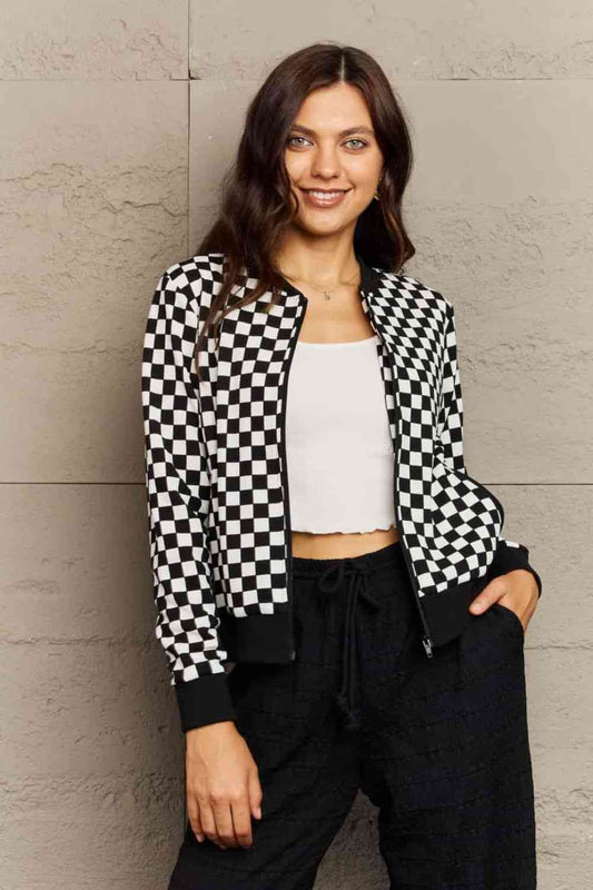 Claire Plaid Round Neck Long Sleeve Jacket